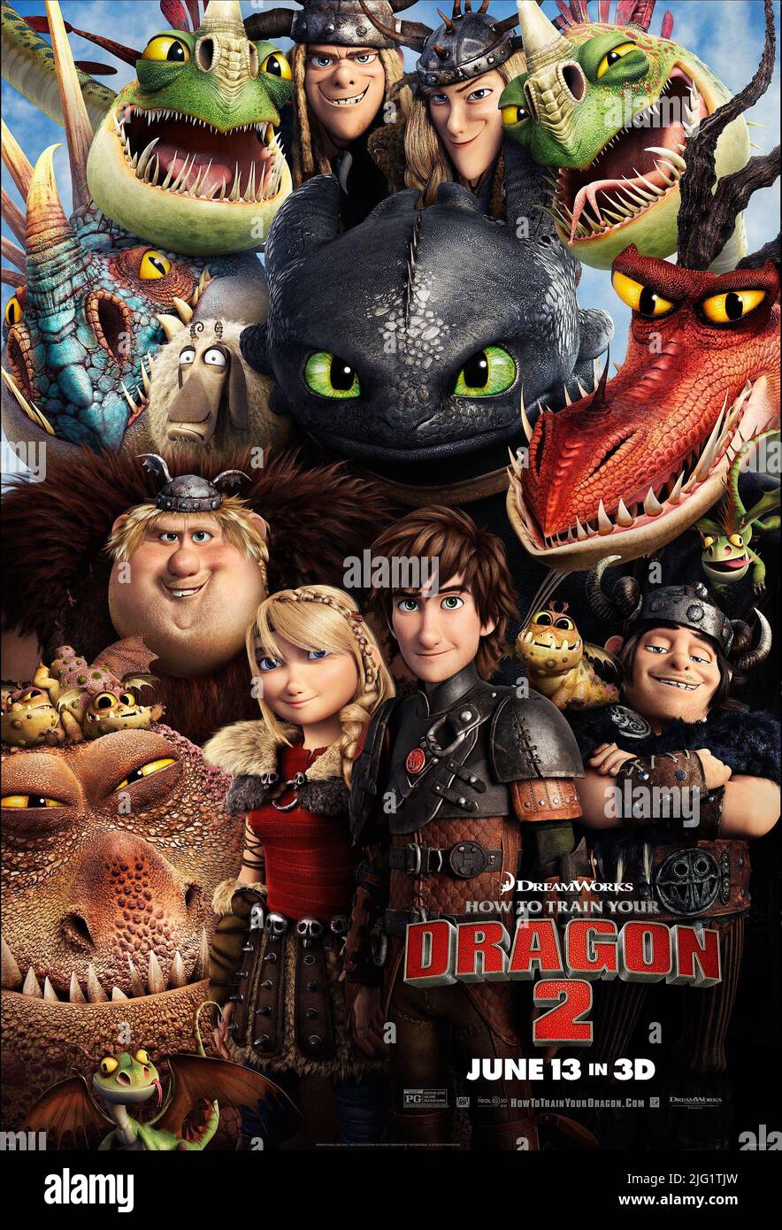 TOOTHLESS, ASTRID, HICCUP POSTER, HOW TO TRAIN YOUR DRAGON 2, 2014 Stock Photo
