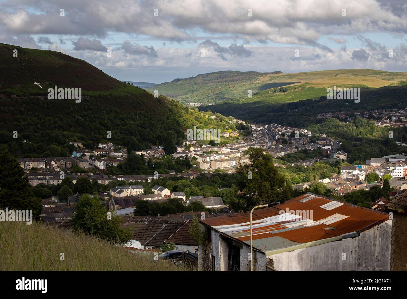 A view of Tonypandy from Clydach Vale in the Rhondda Valley, Wales on