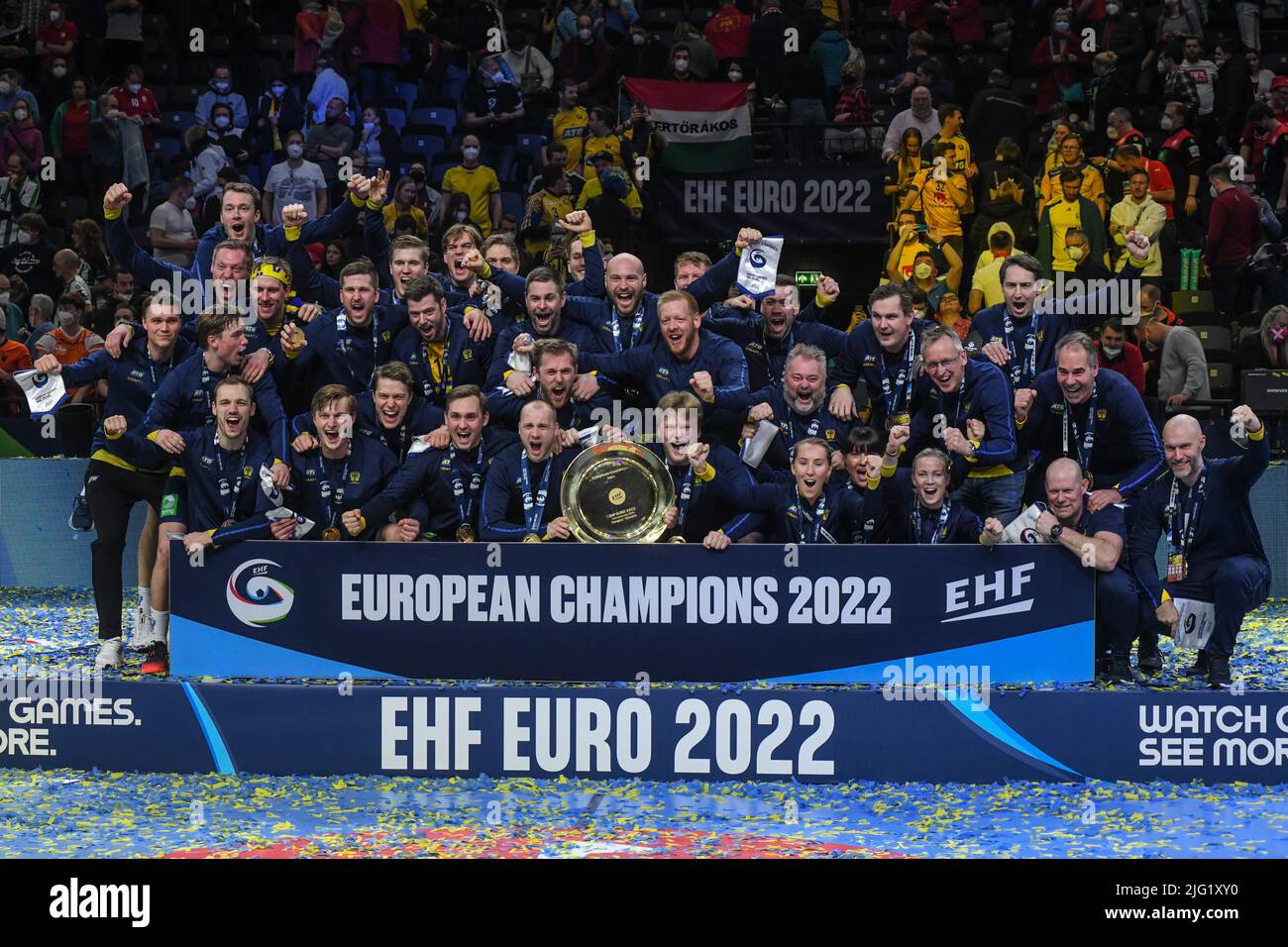 EHF Euro 2022. Final Sweden National Team celebrates the Gold Medal