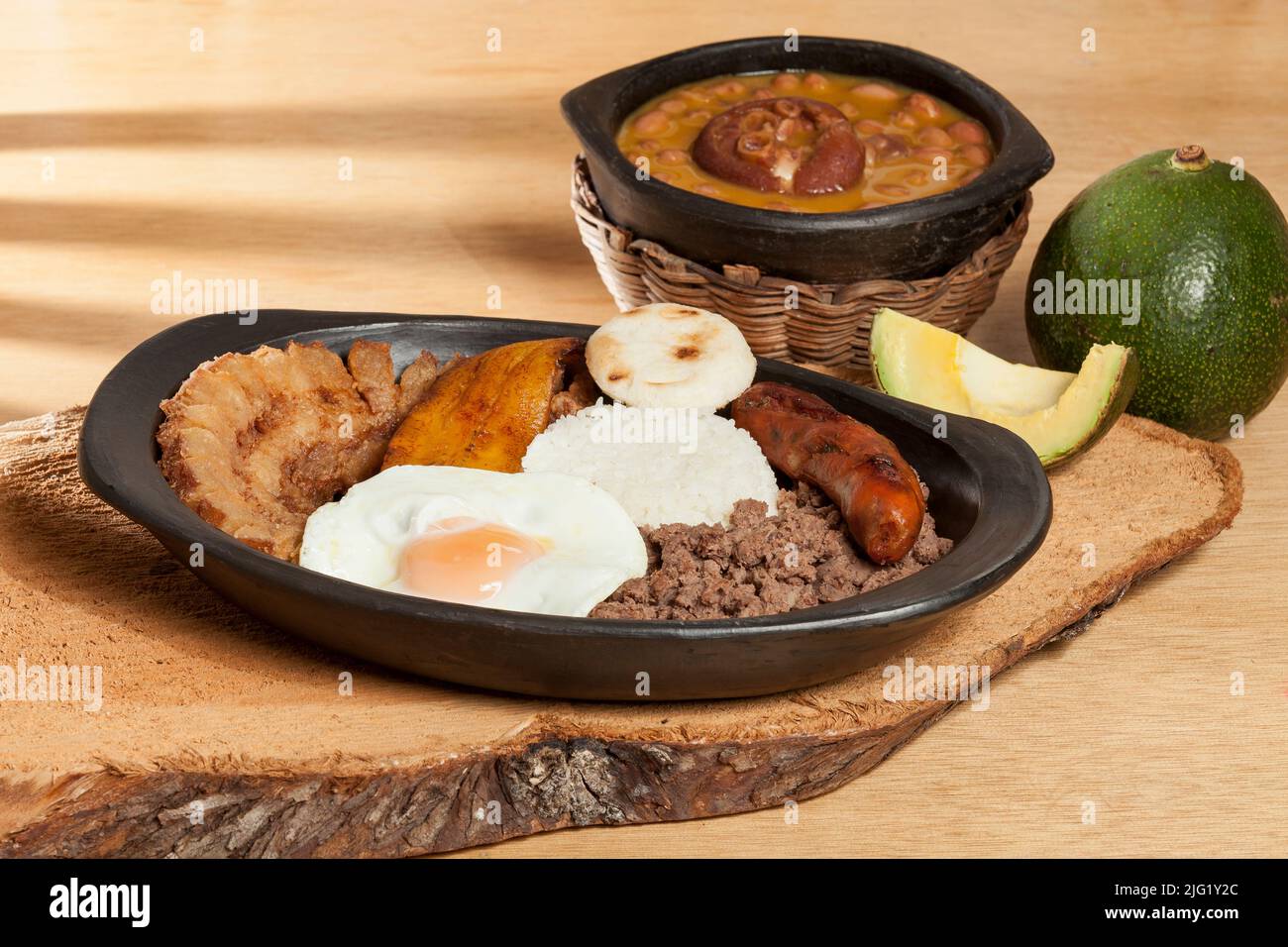 Bandeja paisa, a typical dish in the Antioqueña region of Colombia. Stock Photo