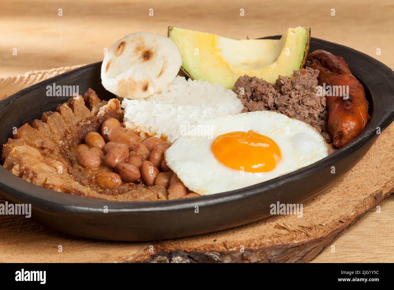 Bandeja paisa, a typical dish in the Antioqueña region of Colombia. Stock Photo