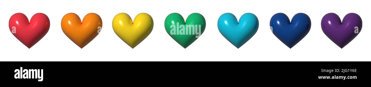7 pcs. rainbow color hearts on white background Stock Photo