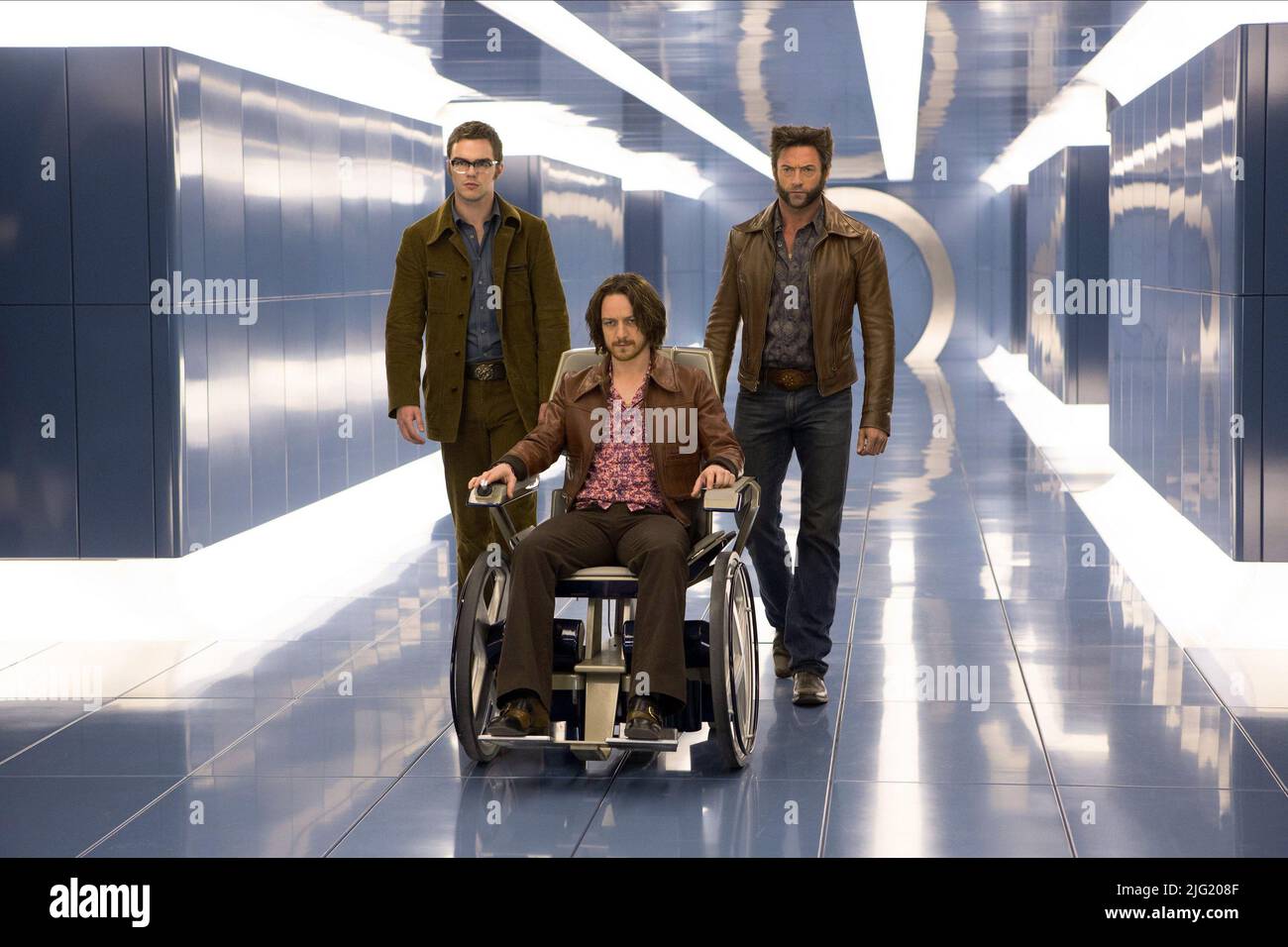 HOULT,MCAVOY,JACKMAN, X-MEN: DAYS OF FUTURE PAST, 2014 Stock Photo