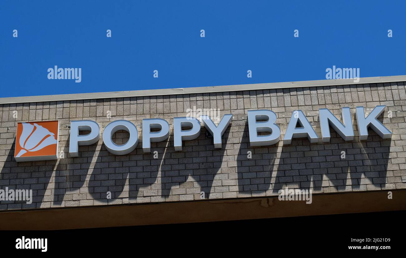 Poppy Bank sign in Pleasanton, California Stock Photo Alamy