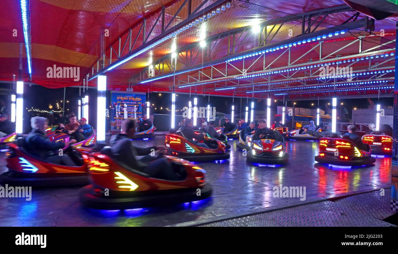 Moving bumper cars, funfair at Silverstone Woodlands, Towcester, Northamptonshire, England, UK,  NN12 8TL Stock Photo