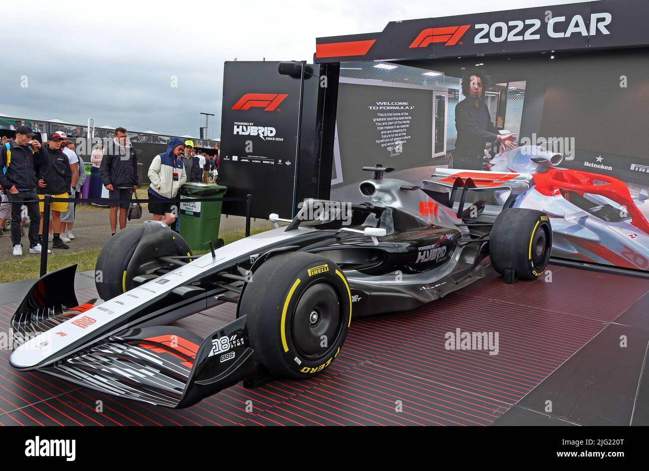 2022 F1 Hybrid Car, E10 Ethanol, synthetic gasoline 10% biofuel fuelled racing vehicle, Silverstone Circuit, Towcester,England,UK,NN12 8TL Stock Photo
