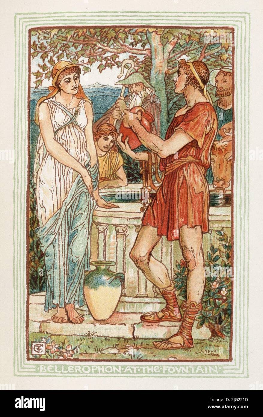 Bellerophon at the fountain. Illustration by Walter Crane from A Wonder-Book for Girls and Boys (1893) by Nathaniel Hawthorne Stock Photo