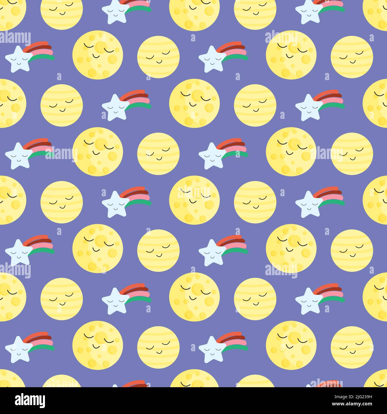 Sky collection with cute kawaii planets, moon and comets. Vector ...