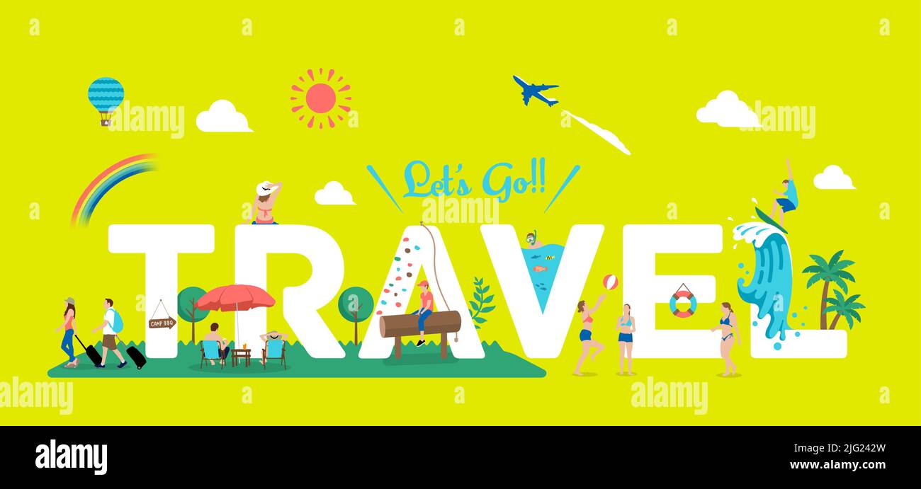 Let's go travel vector banner illustration Stock Vector