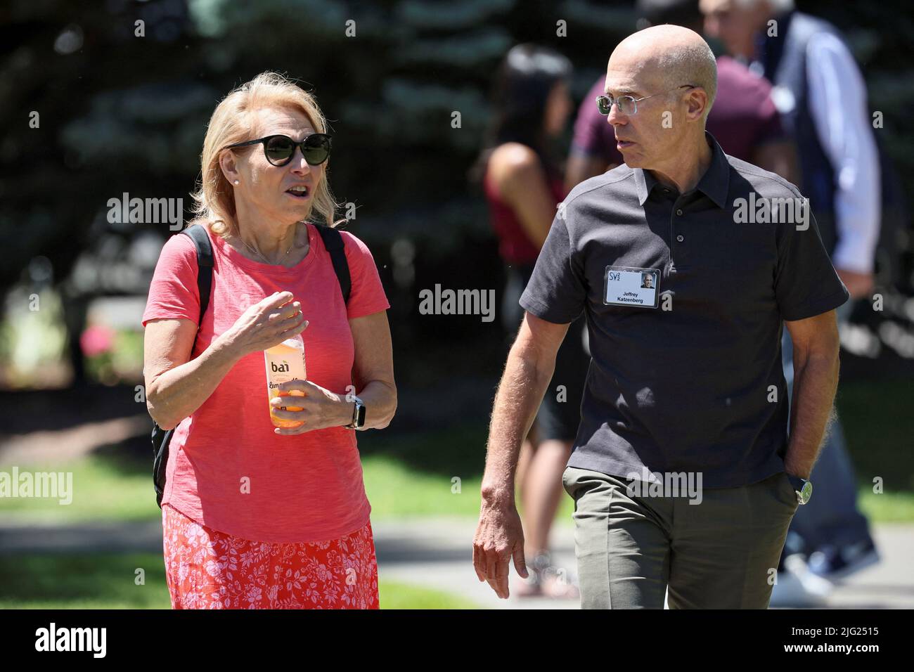 Shari Redstone, non-executive chairwoman of Paramount Global and president of National Amusements and Jeffrey Katzenberg attend the annual Allen and Co. Sun Valley Media Conference in Sun Valley, Idaho, U.S., July 6, 2022. REUTERS/Brendan McDermid Stock Photo