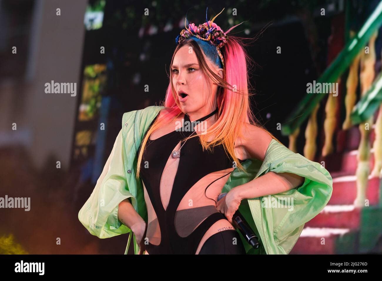 Madrid, Spain. 07th July, 2022. Singer Belinda Peregrín Schüll, known as  Belinda performs at the LGTB Pride in Madrid. Credit: SOPA Images  LimitedAlamy Live News Stock Photo - Alamy