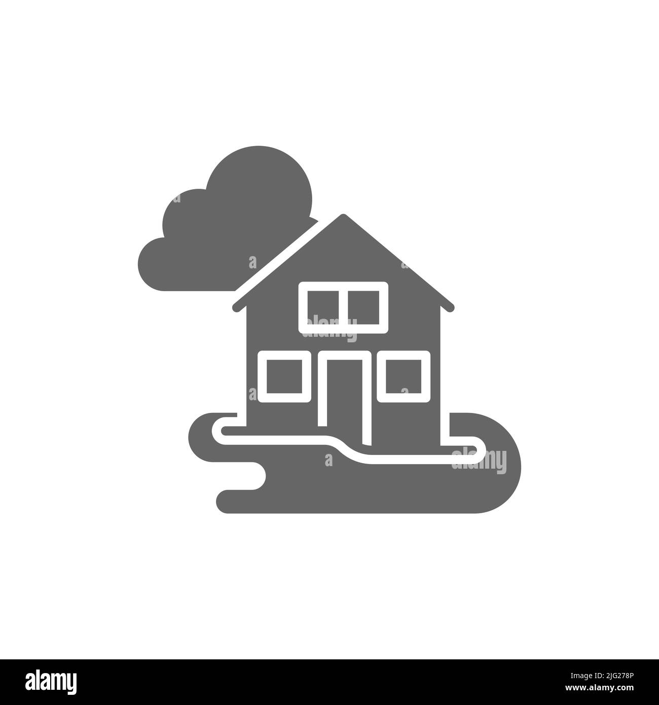 Flooded house glyph icon. linear style sign for mobile concept and web design. Flooding disaster glyph vector icon. Symbol, logo illustration. Vector Stock Vector