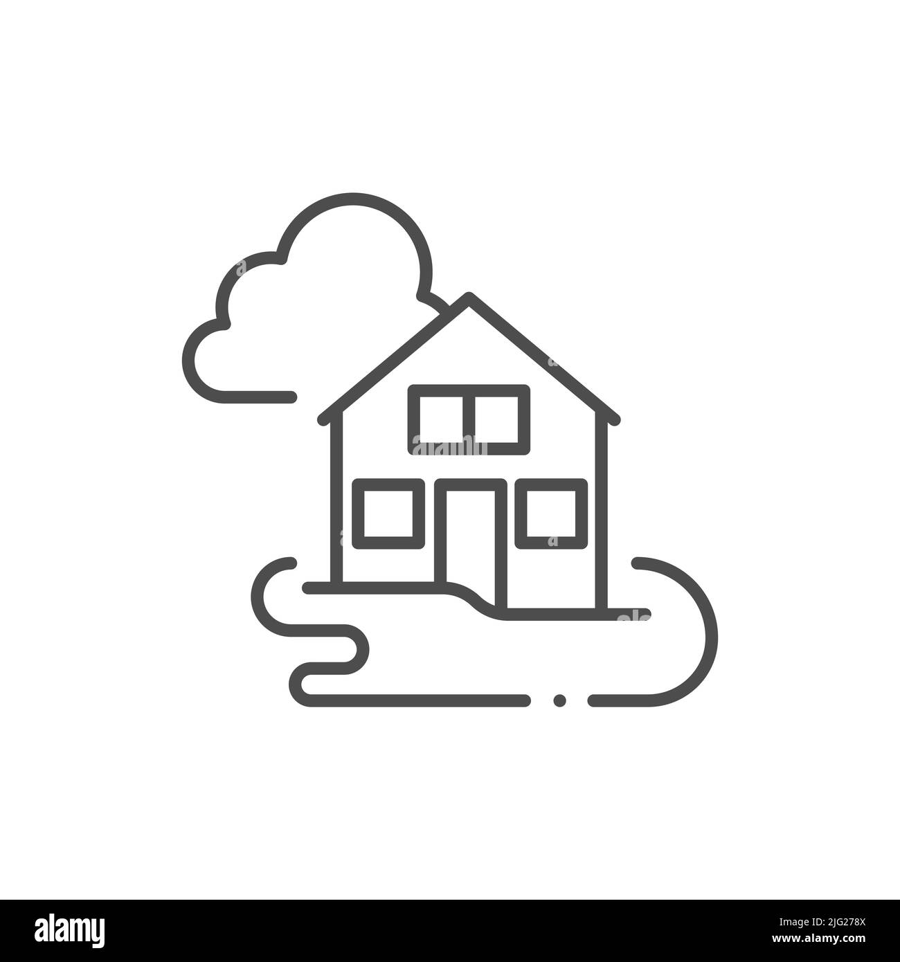 Flooded house line icon. linear style sign for mobile concept and web design. Flooding disaster outline vector icon. Symbol, logo illustration. Vector Stock Vector
