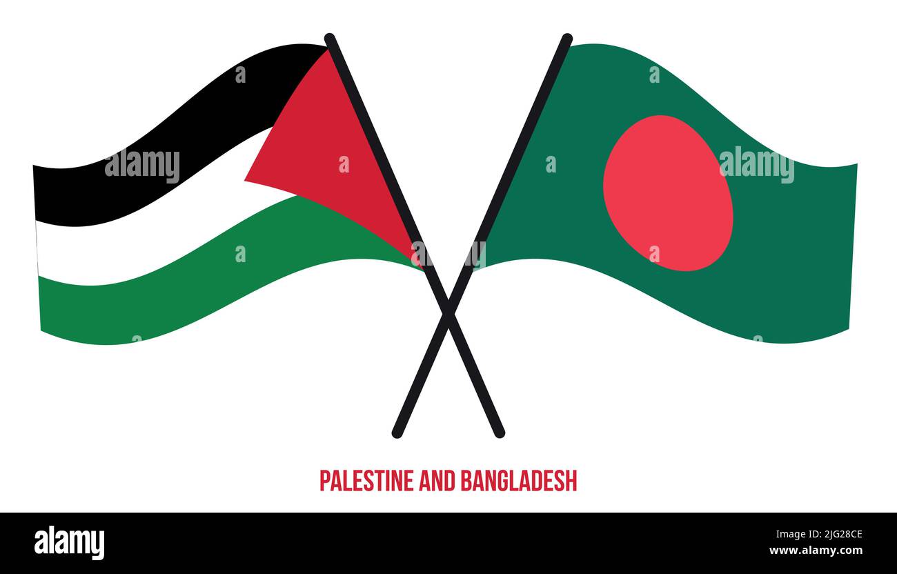 Palestine and Bangladesh Flags Crossed And Waving Flat Style. Official ...
