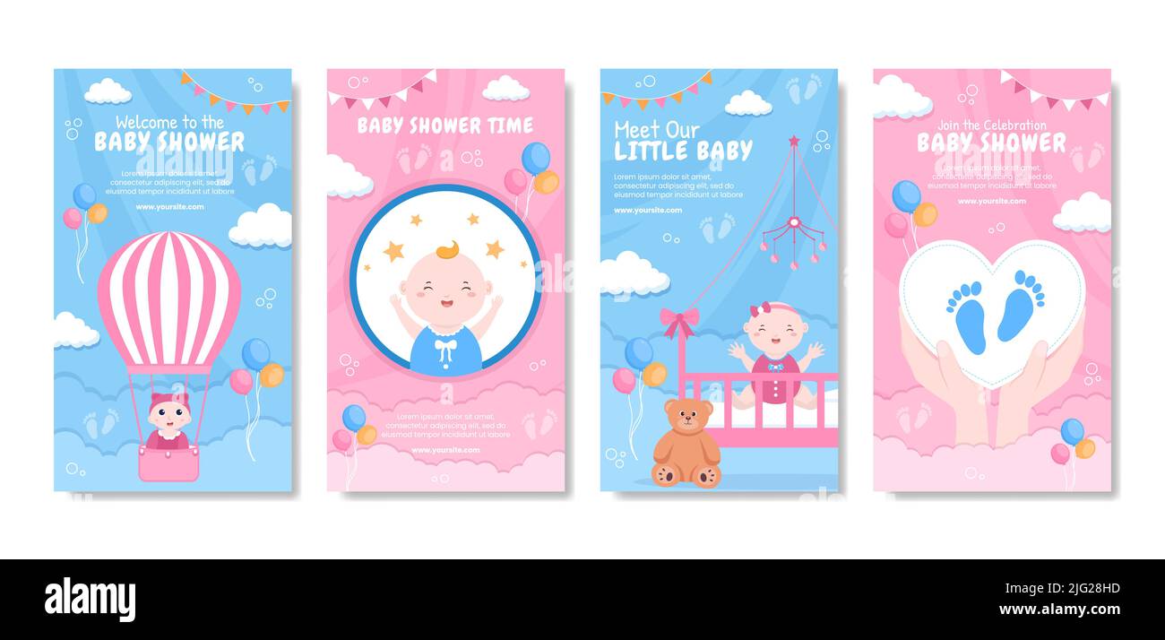 Baby Shower Little Boy or Girl Social Media Stories Template Flat Cartoon  Background Vector Illustration Stock Vector Image & Art - Alamy