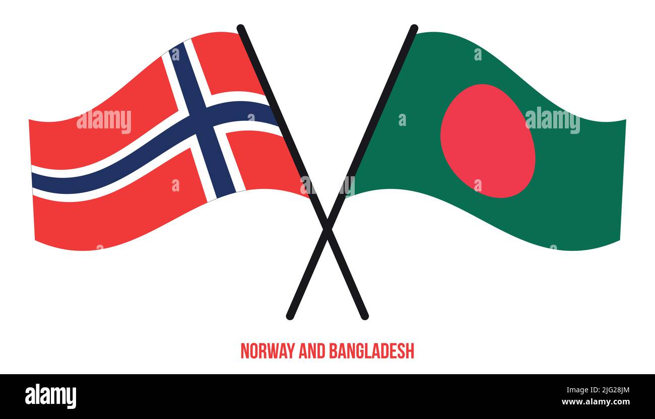 Norway And Bangladesh Flags Crossed And Waving Flat Style Official Proportion Correct Colors 