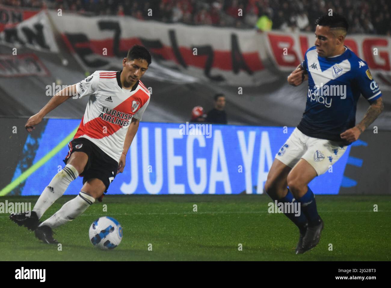 Buenos Aires, Argentina. 06th July, 2022. Match between River Plate and Velez Sarsfield valid for the second leg of the round of 16 of the Copa Libertadores de América 2022 played at Estadio Monumental, Buenos Aires, Argentina on July 6, 2022. Credit: Gabriel Sotelo/FotoArena/Alamy Live News Stock Photo