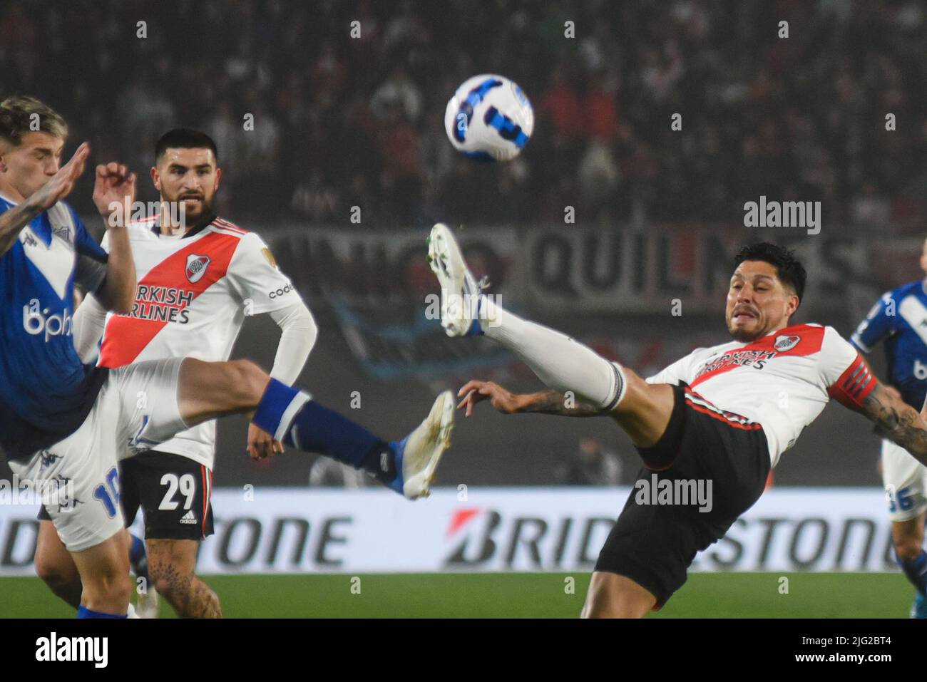 Buenos Aires, Argentina. 06th July, 2022. Match between River Plate and Velez Sarsfield valid for the second leg of the round of 16 of the Copa Libertadores de América 2022 played at Estadio Monumental, Buenos Aires, Argentina on July 6, 2022. Credit: Gabriel Sotelo/FotoArena/Alamy Live News Stock Photo