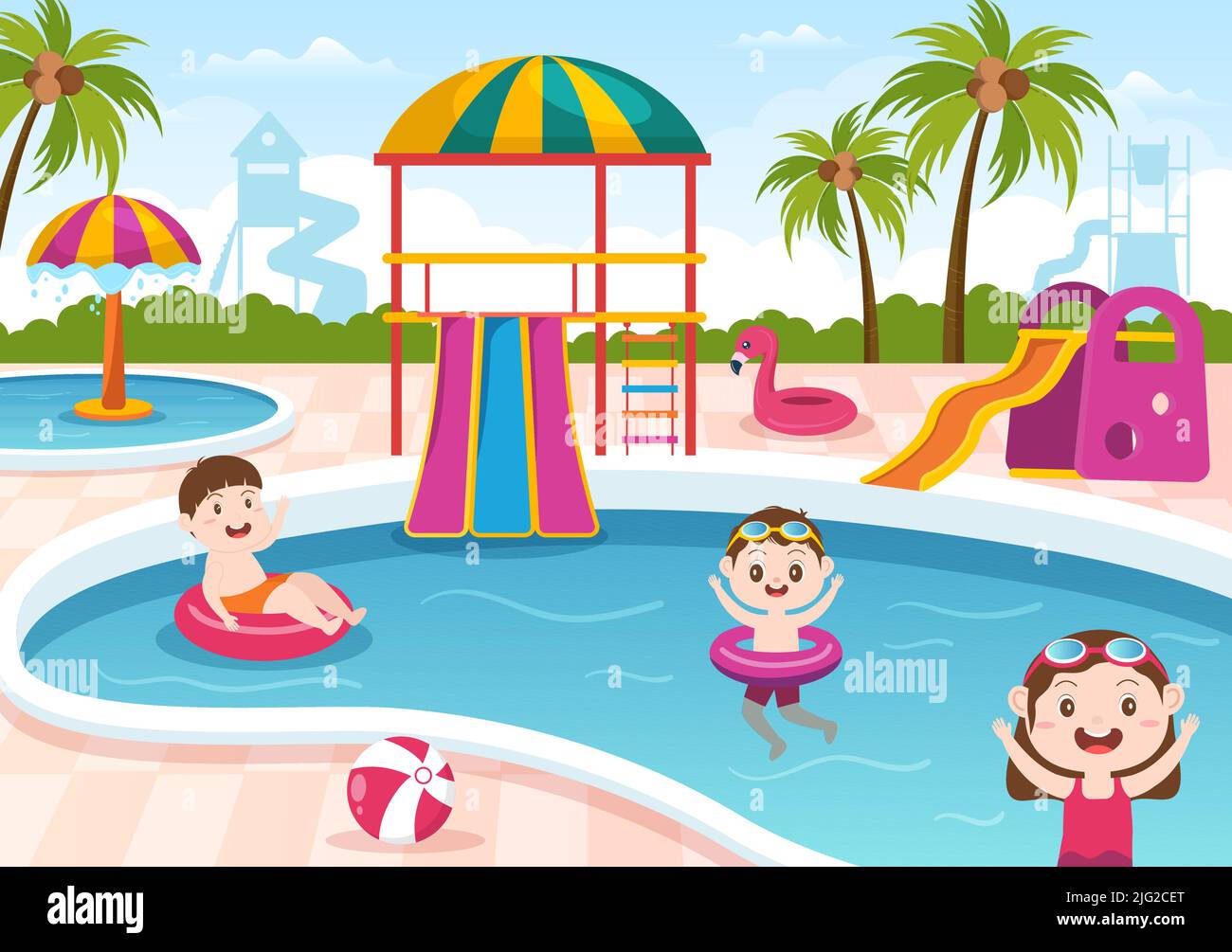 Swimming pool with palm trees Stock Vector Images - Alamy