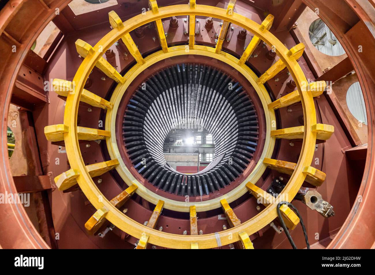 Large electric motor with color details in plant Stock Photo