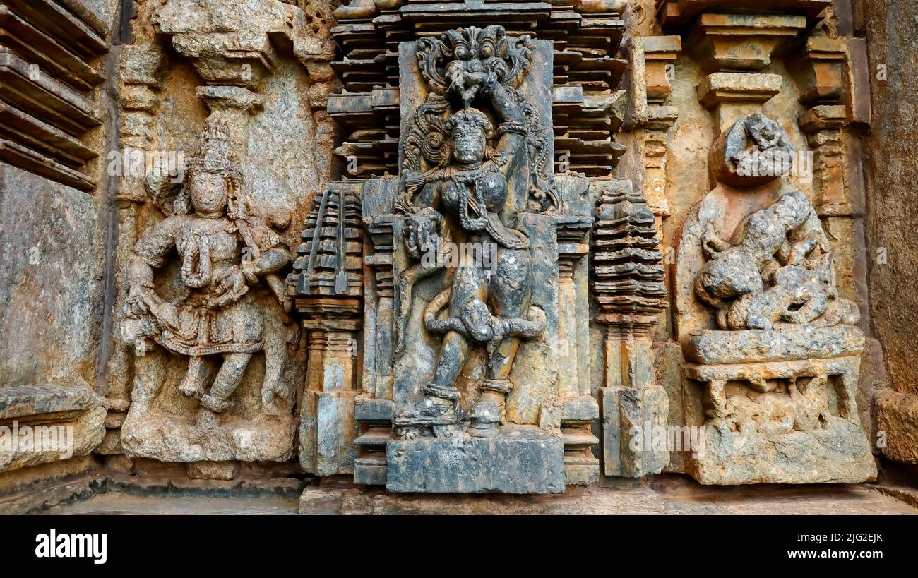 Sculpture of Nagakanya the daughter of Naga on the Bucesvara temple of Koravangala, Hassan, Karnataka, India. Stock Photo