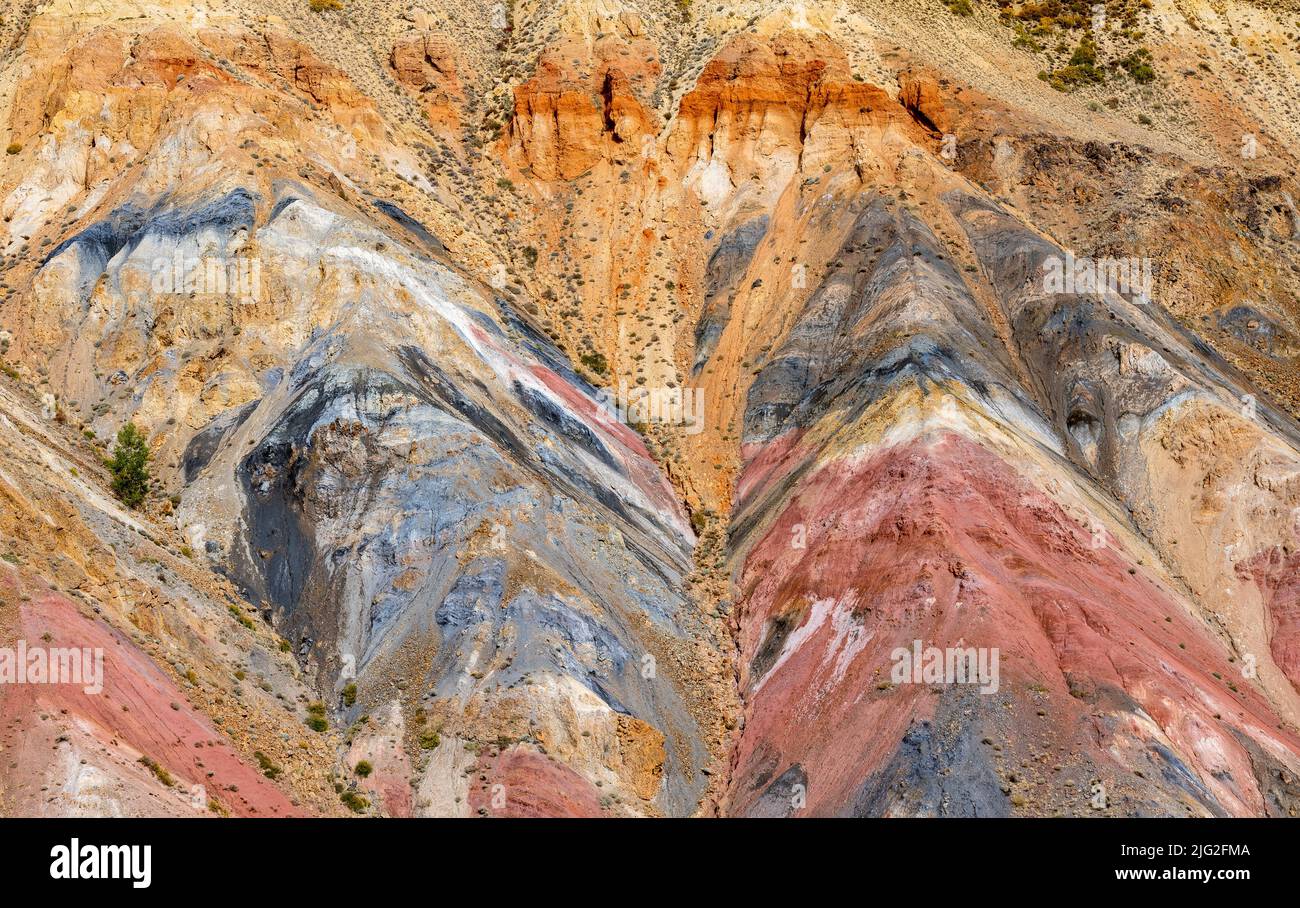 Martian landscape, multi-colored mountains of Kyzyl-Chin, Republic Altai, Siberia, Russia. Stock Photo