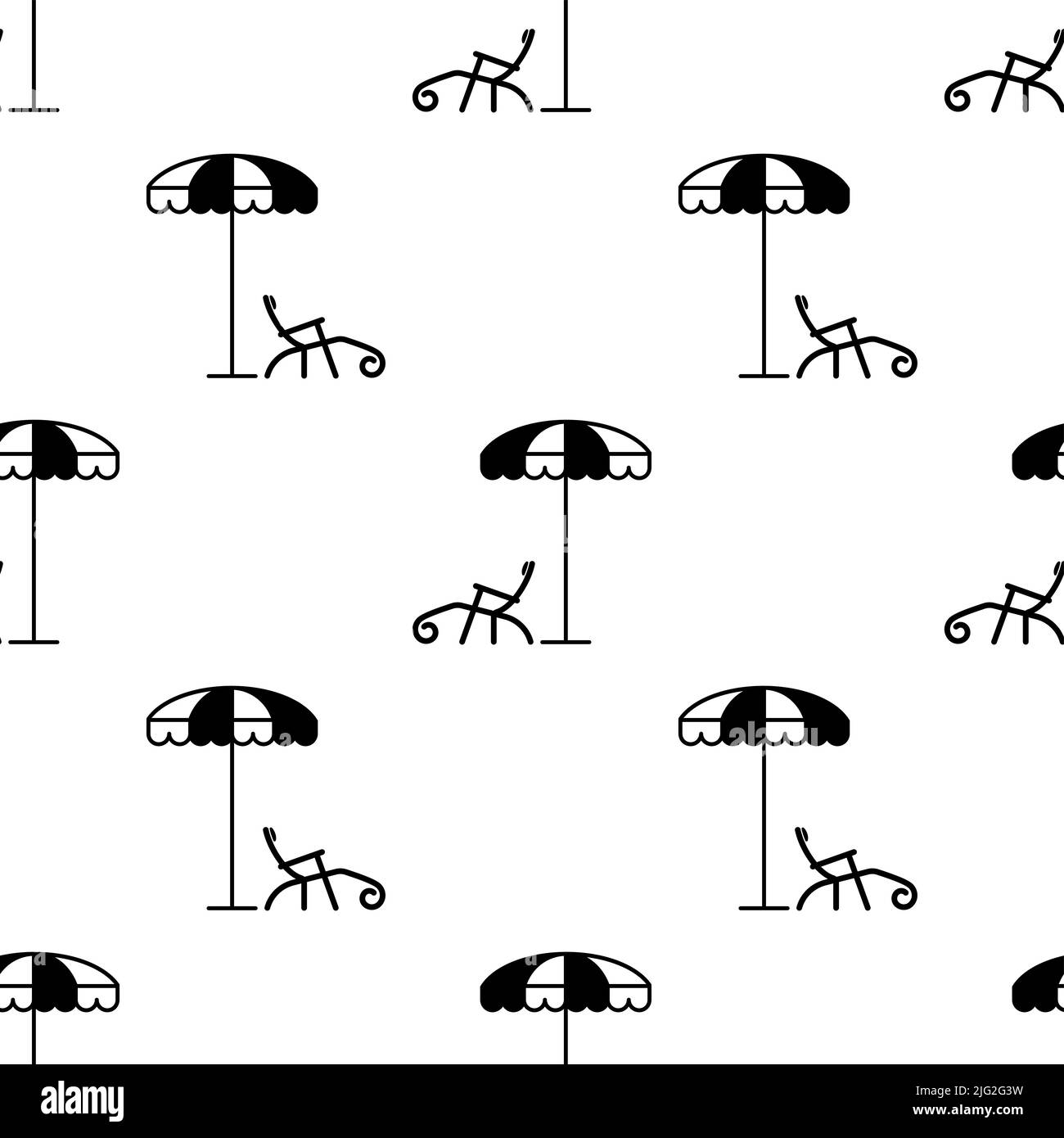 Deck Chair Umbrella Icon Seamless Pattern Vector Art Illustration Stock Vector