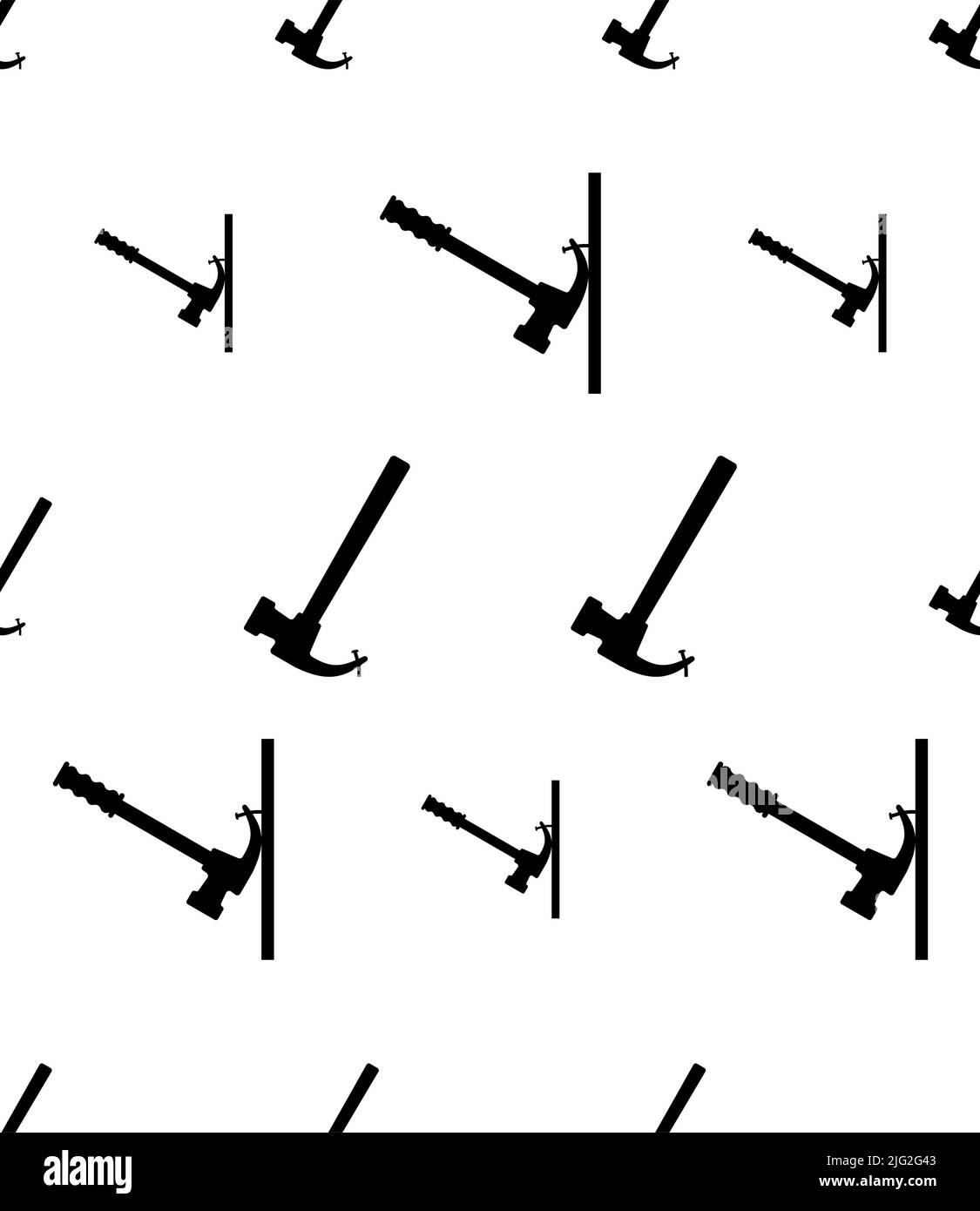 Hammer Pulling Nail Icon Seamless Pattern, Claw Hammer Pulling Nail Icon Vector Art Illustration Stock Vector