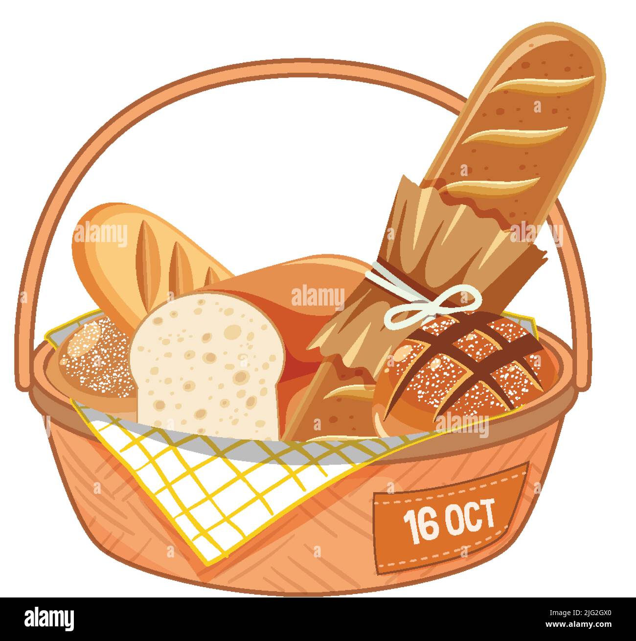 Different types of breads in basket illustration Stock Vector Image