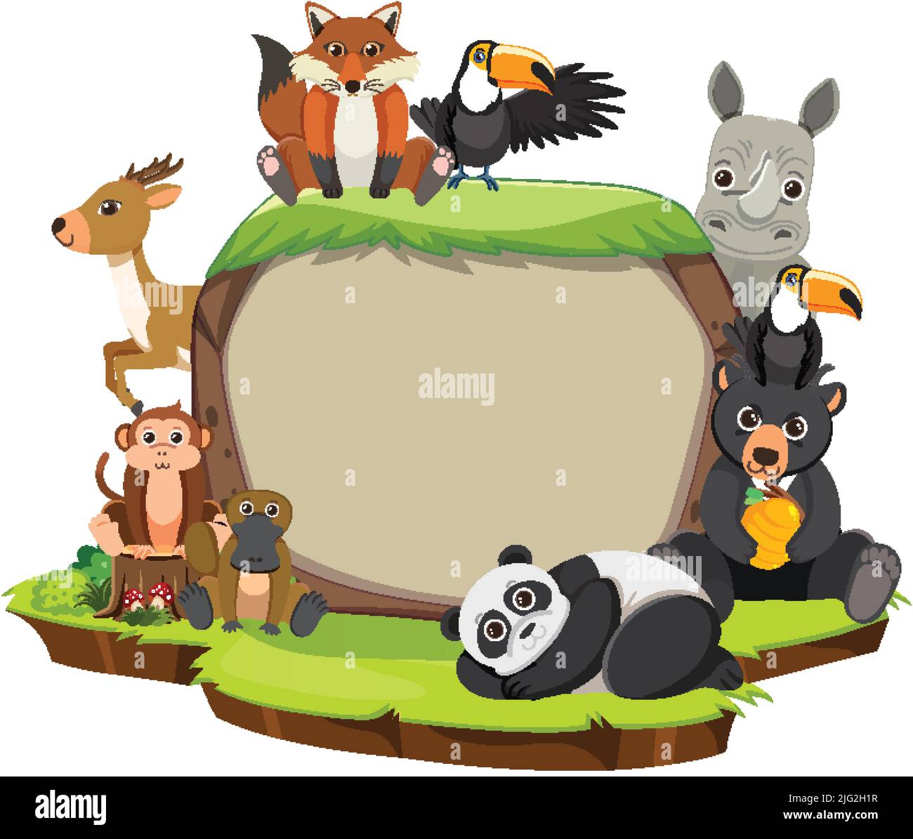 Wild animals with blank board template illustration Stock Vector Image ...