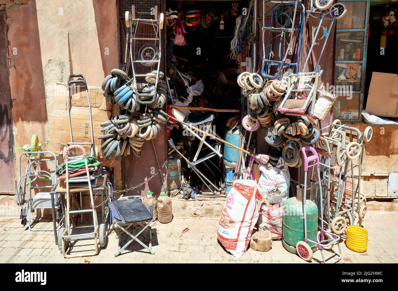 Morocco Meknes. Second hand dealer Stock Photo
