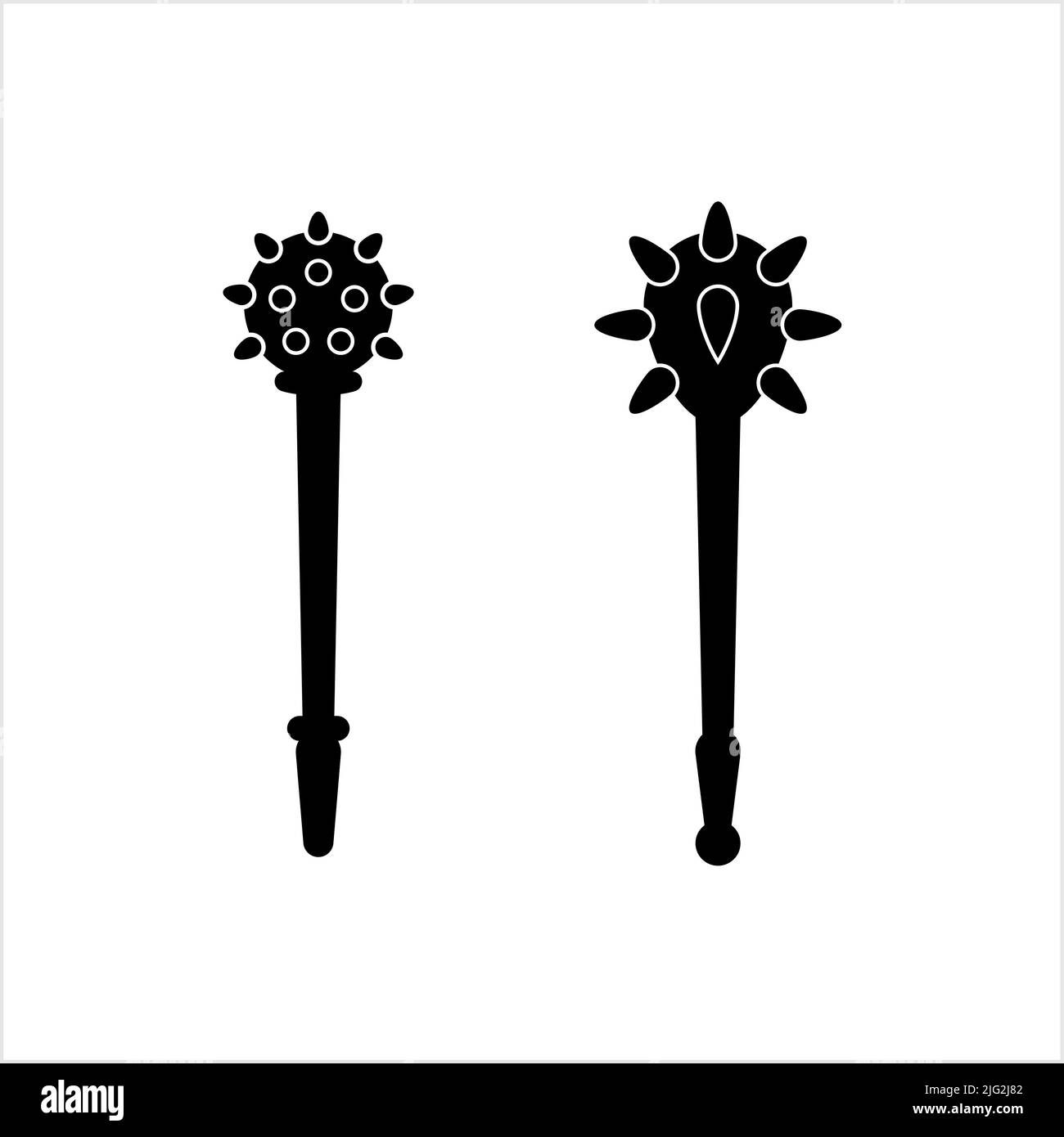Mace Icon, Blunt Weapon Icon, Spiked, Flanged Metal Head Stick Vector Art Illustration Stock Vector