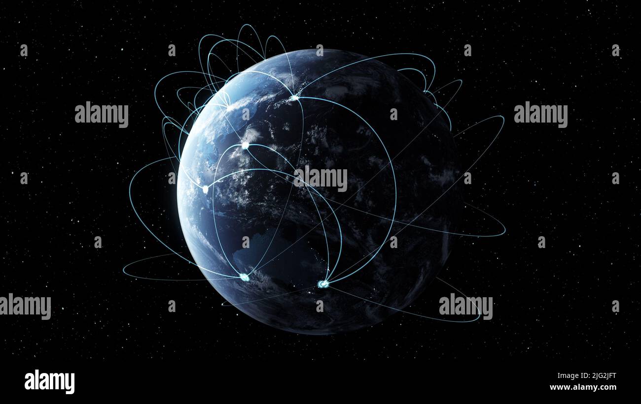 Global network and connection in orbital earth globe . Concept