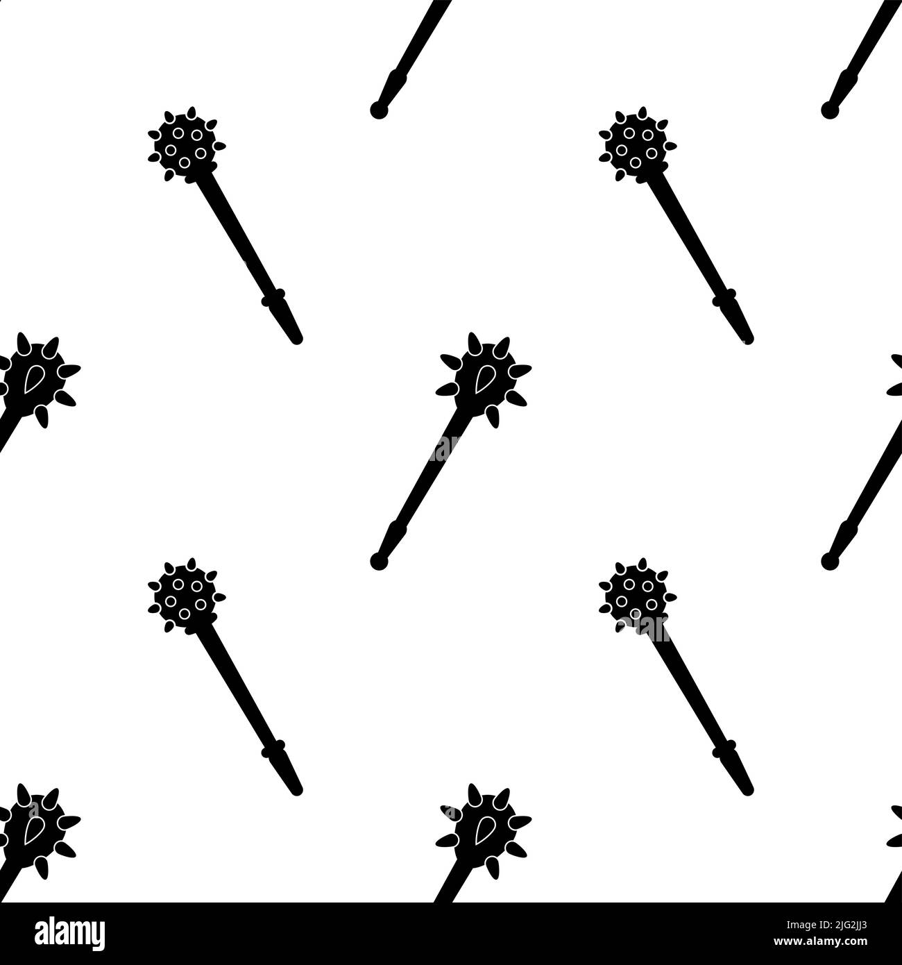 Mace Icon Seamless Pattern, Blunt Weapon Icon, Spiked, Flanged Metal Head Stick Vector Art Illustration Stock Vector