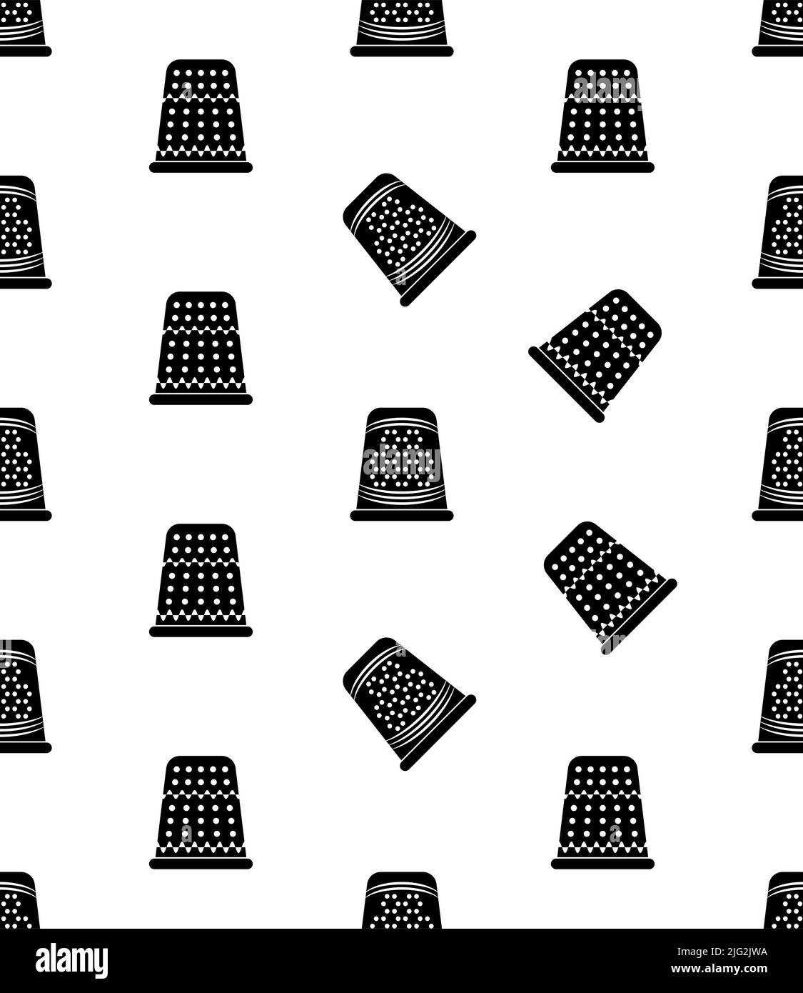 Thimble Icon Seamless Pattern, Sewing Tool, Hard Pitted Cup For Finger Protection Vector Art Illustration Stock Vector