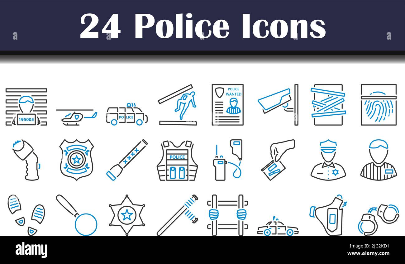 Police Icon Set. Editable Bold Outline With Color Fill Design. Vector ...