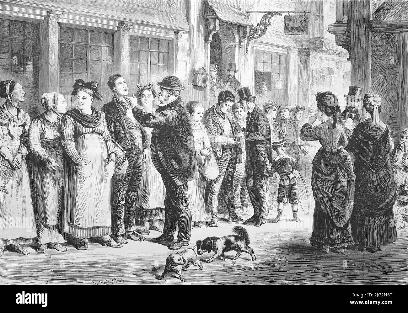 Servants market in Alsace, France. Europe. Old 19th century