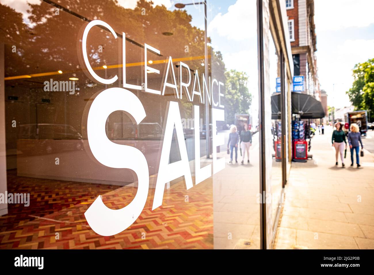 Empty shop window with ‘Clearance Sale’ text Stock Photo