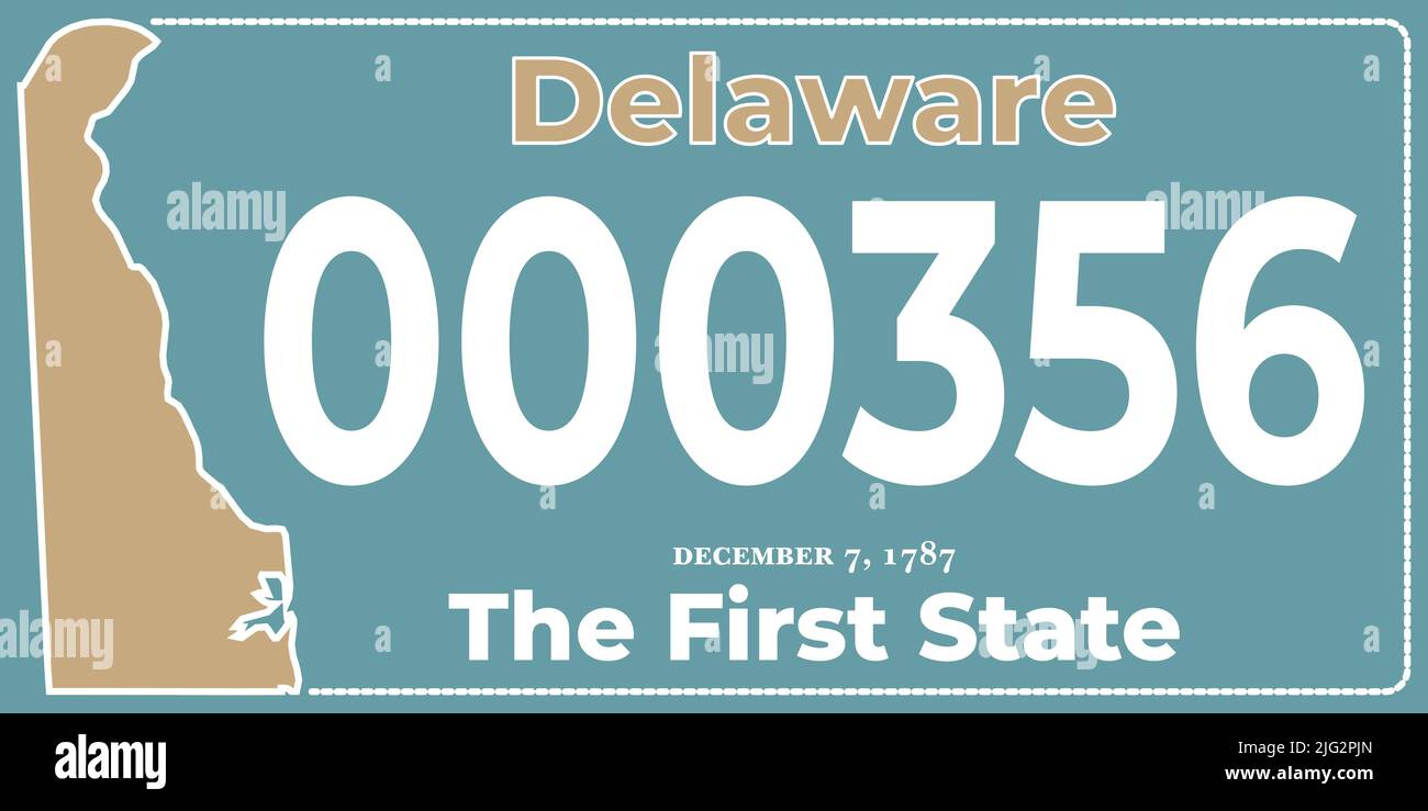 Vehicle license plates marking in Delaware in United States of America