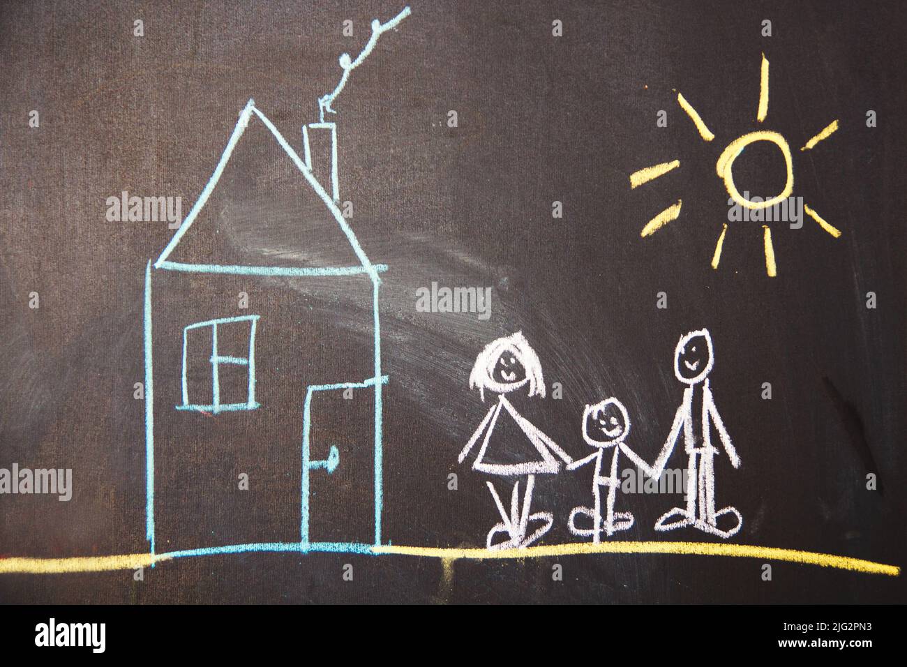 happy family drawn on a chalkboard Stock Photo