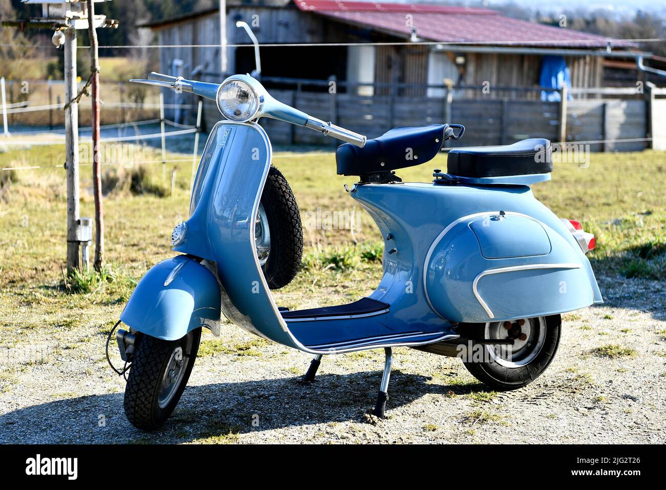 Vespa, VBB, 150, 1963, Piaggio, Blue, Classic, Vintage, Oldtimer, Retro, Lifestyle, Motor Scooter, Scooter, Landshut, Bavaria, Germany, Stock Photo