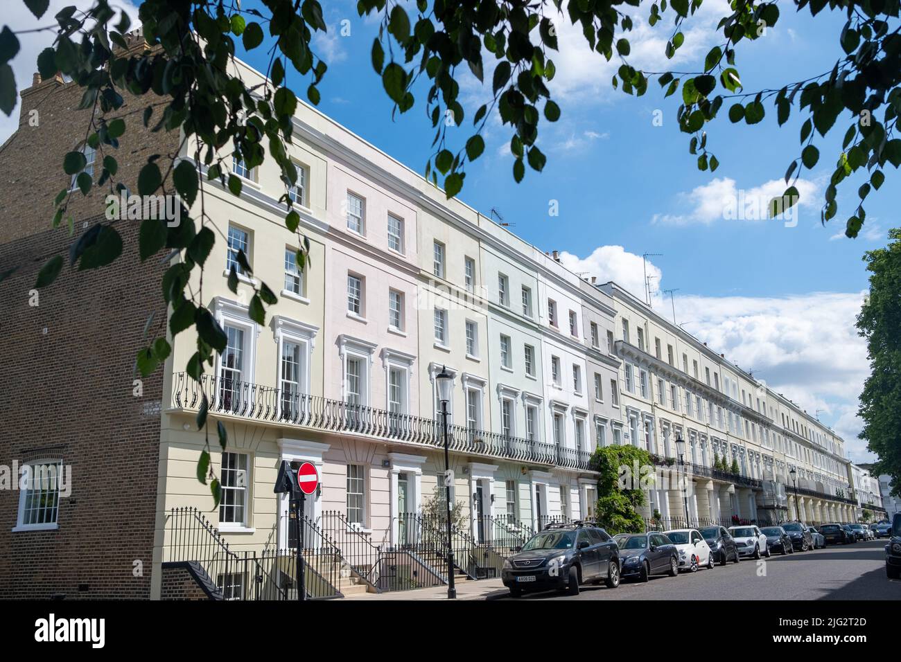 Street of upmarket London townhouses in Notting Hill area of west London Stock Photo
