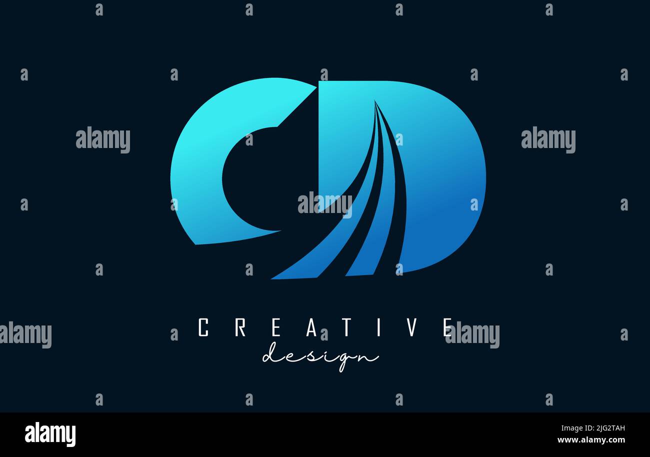 Creative blue letter CD c d logo with leading lines and road concept ...