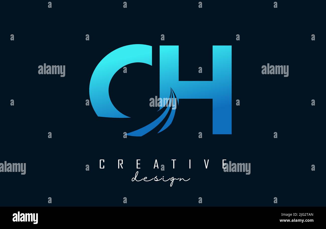 Creative blue letter CH c h logo with leading lines and road concept ...