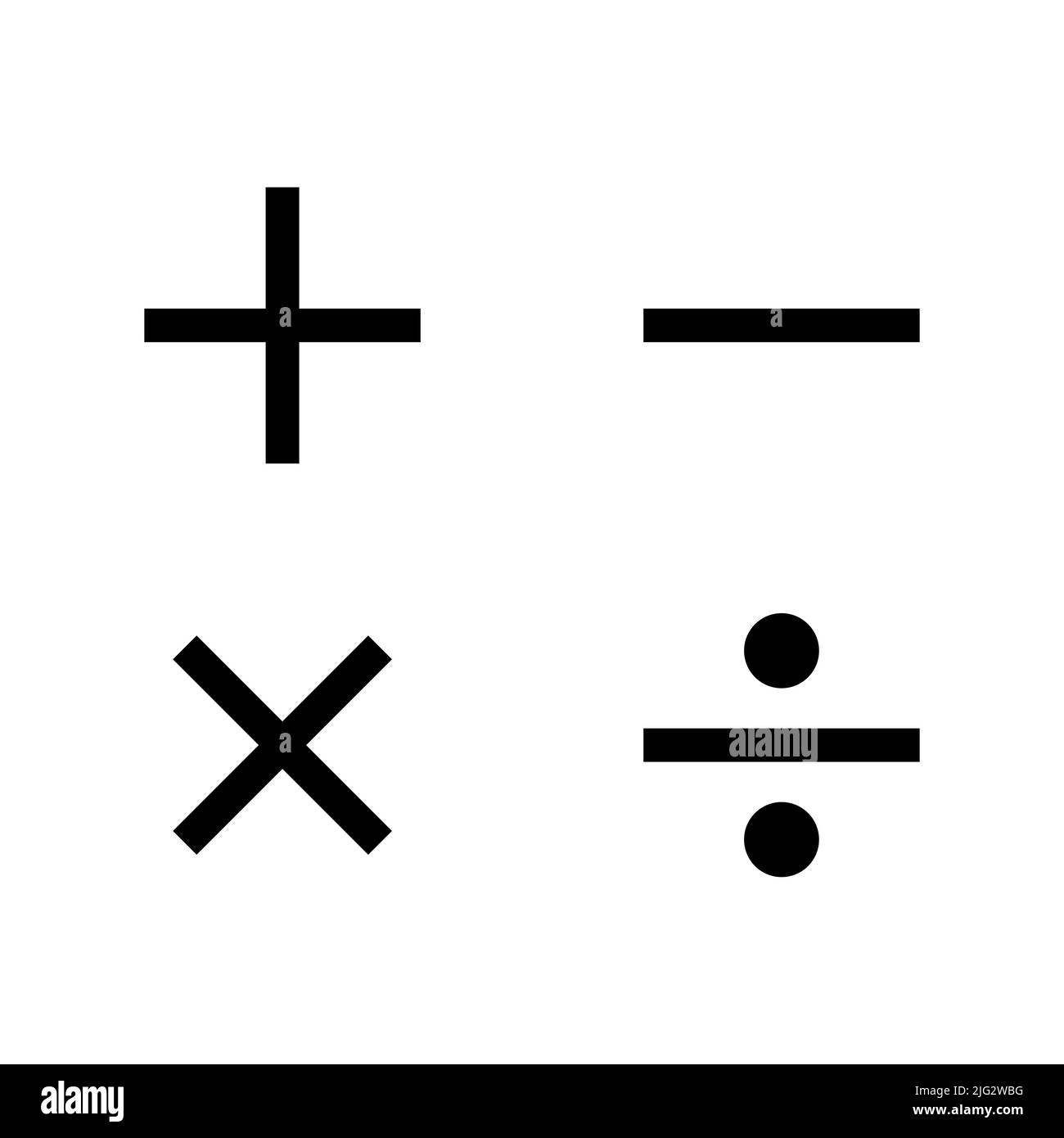 Mathematical symbols vector. Plus, minus, multiplication and division sign Stock Vector