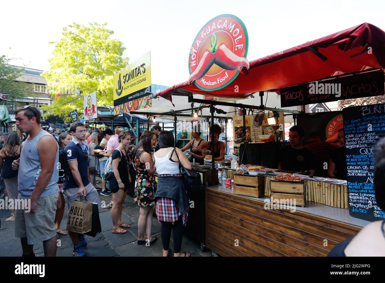London, UK August 22, 2015 Street Foods in Camden Market, people present, famous tourist
