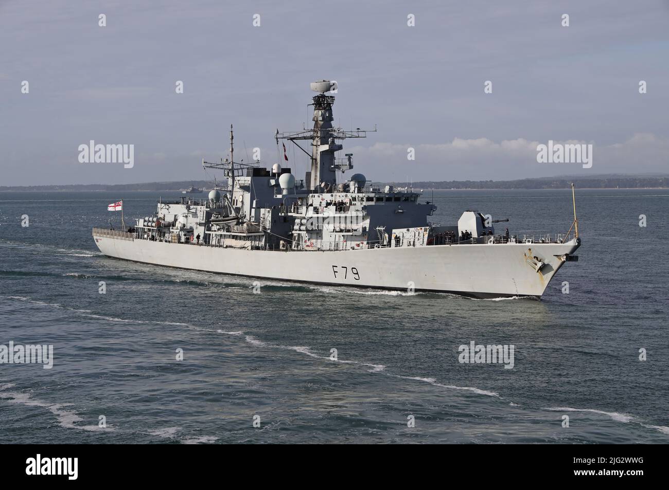 HMS PORTLAND arriving at the Naval Base. The Royal Navy frigate will soon join the large NATO anti-submarine Exercise Dynamic Mongoose Stock Photo