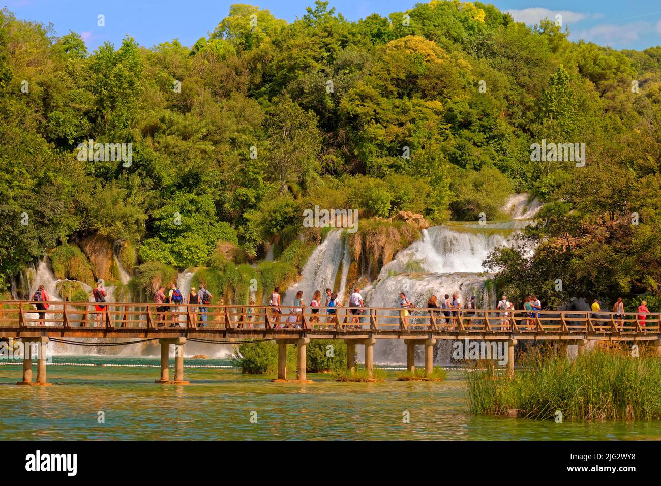 The Krka Falls above Skradin in the Krka National Park, Central Dalmatia, Croatia.  Recently the park authorities banned swimming in the falls' pools. Stock Photo