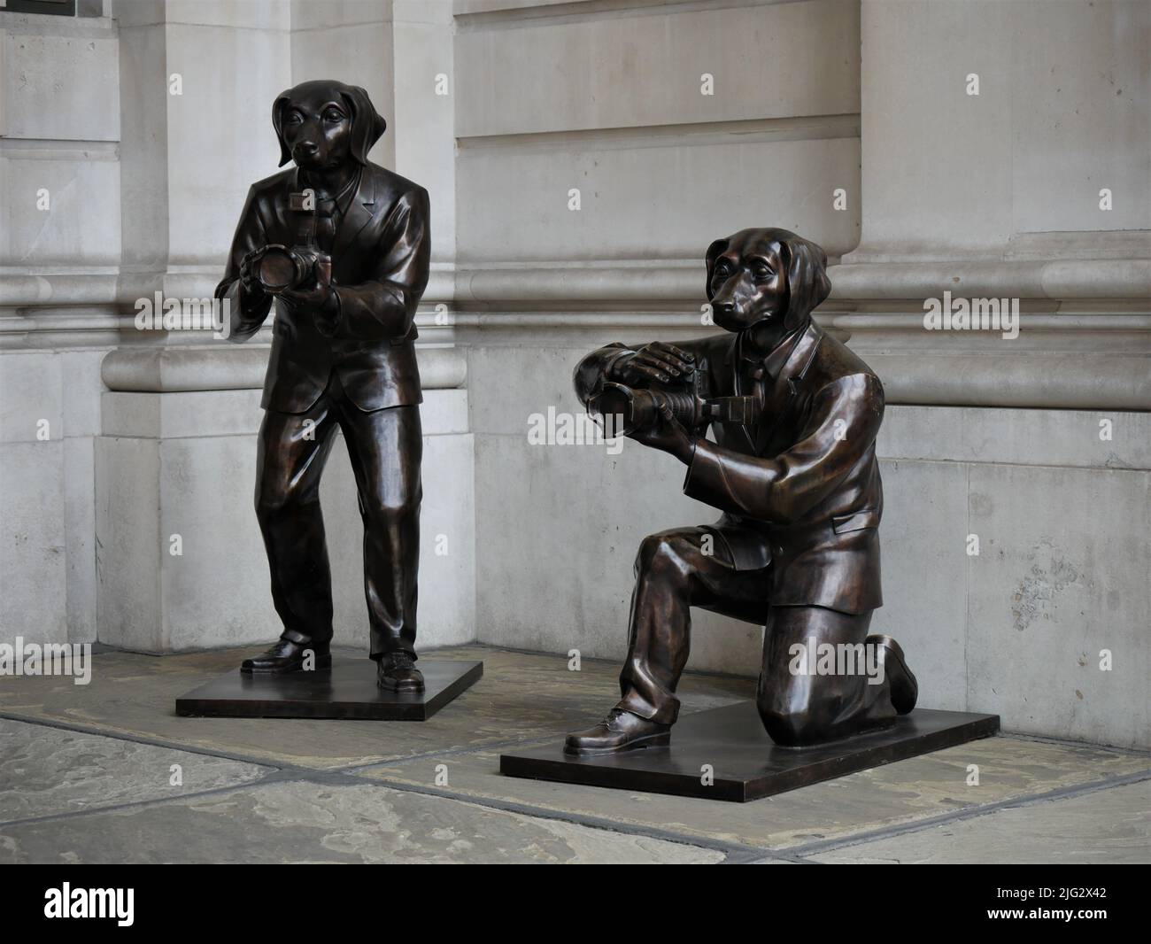 Dogman Statues outside entrance to The Royal Exchange, London Stock Photo