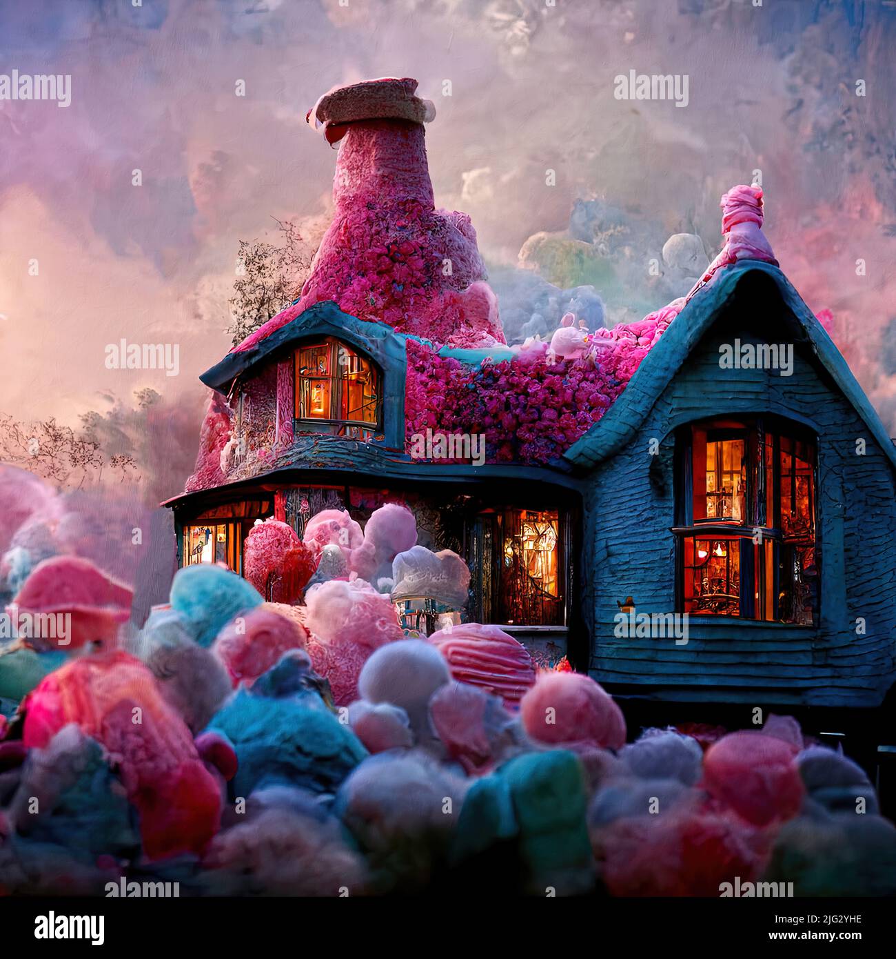 A house made of cotton candy, of a fantastic world where everything is